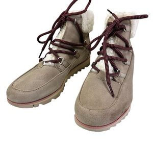 Sorel Explorer Joan Cognac Winter Suede Boots Lace Up NL4345-264 Women Size 8.5